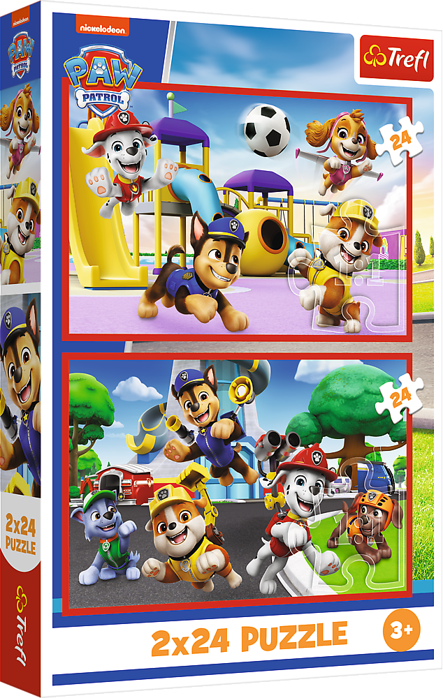 Puzzle Psí den zábavy 2v1Tlapková patrola 2x24 dílků - Trefl