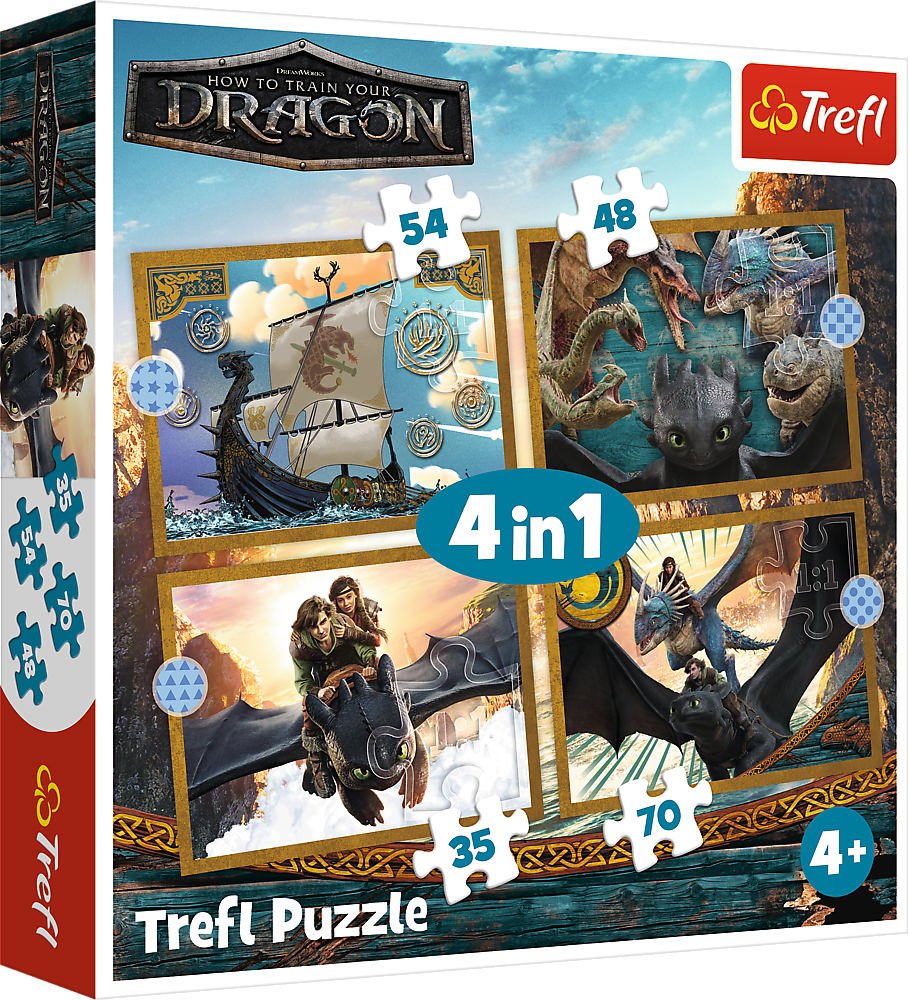 Puzzle 4v1 - Dračí dny  35,48,54 a 70 dílků - Trefl