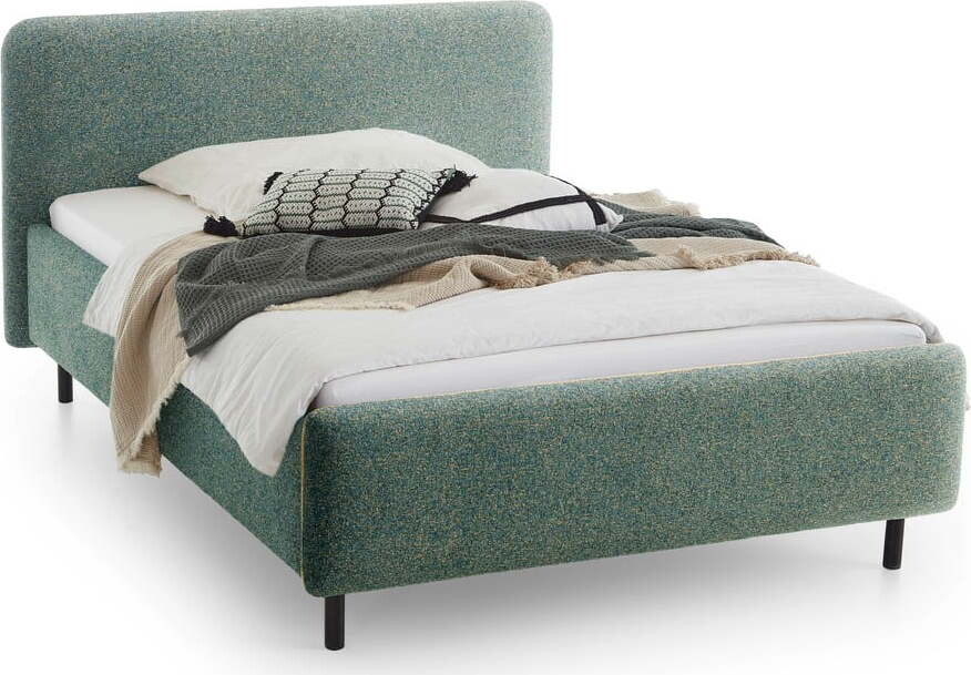 Tmavě zelená čalouněná dvoulůžková postel s úložným prostorem s roštem 140x200 cm Primo – Meise Möbel