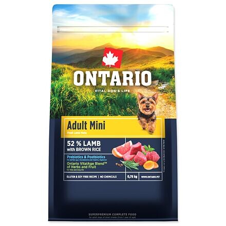 Krmivo Ontario Adult Mini Lamb & Brown Rice 0,75kg