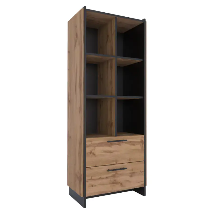 Tempo Kondela Otevřený regál AMONI 2S, dub wotan/černá