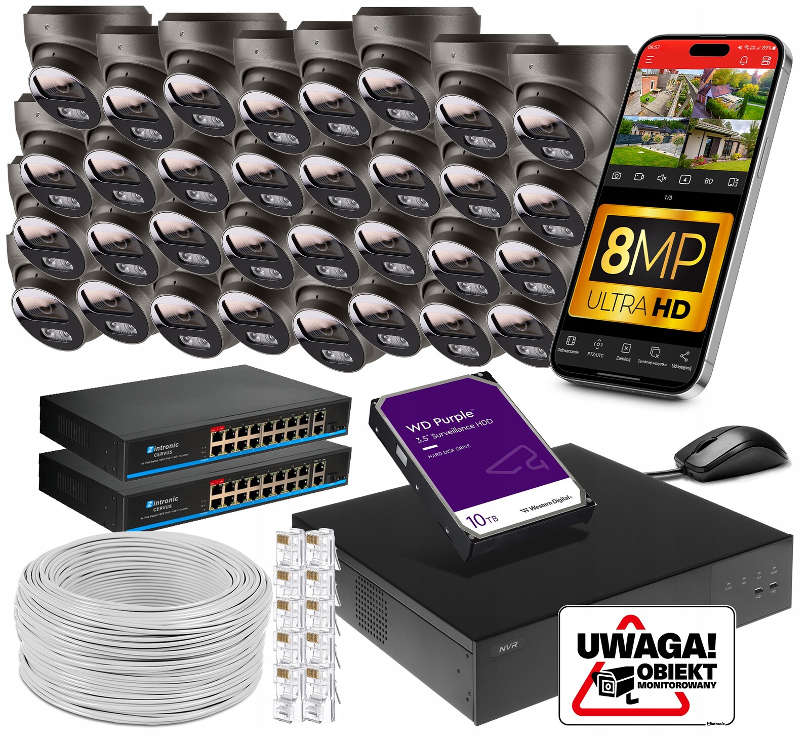 Sada pro monitorování 32 kamer Poe 4K Uhd 8Mpx Aplikace, Audio 10TB Disk