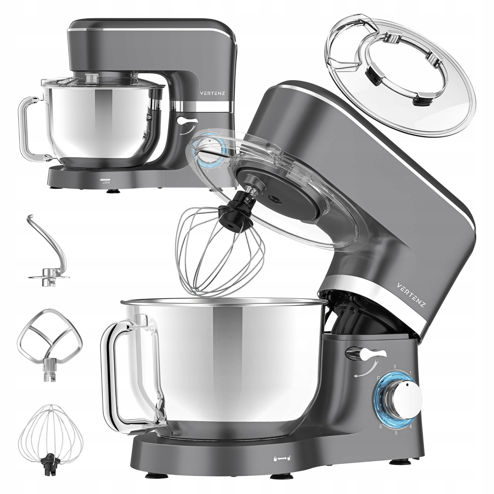 Planetární kuchyňský robot 5,5L 1900W 6 stupňů nastavení 3 nástavce Vertenz