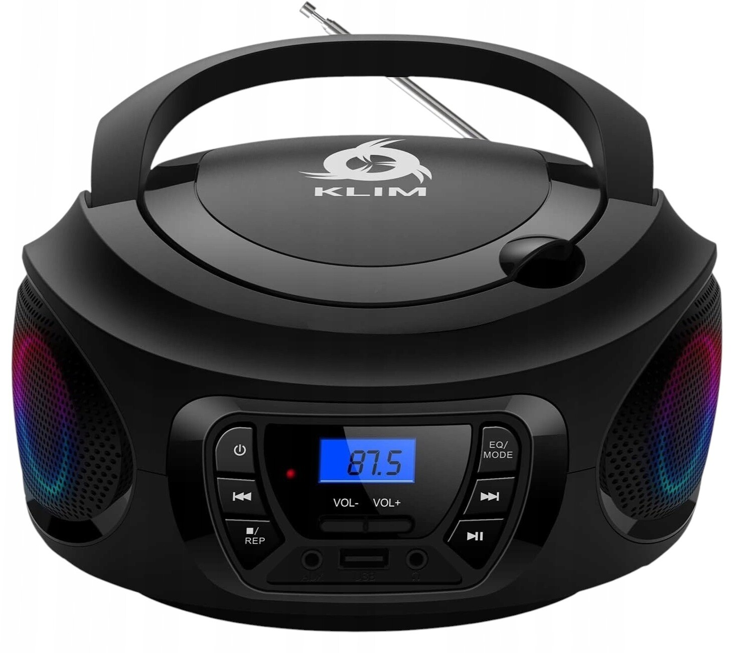 Klim Boombox Radiopřehrávač CD Bluetooth Aux Usb Fm Akumulátor Černý