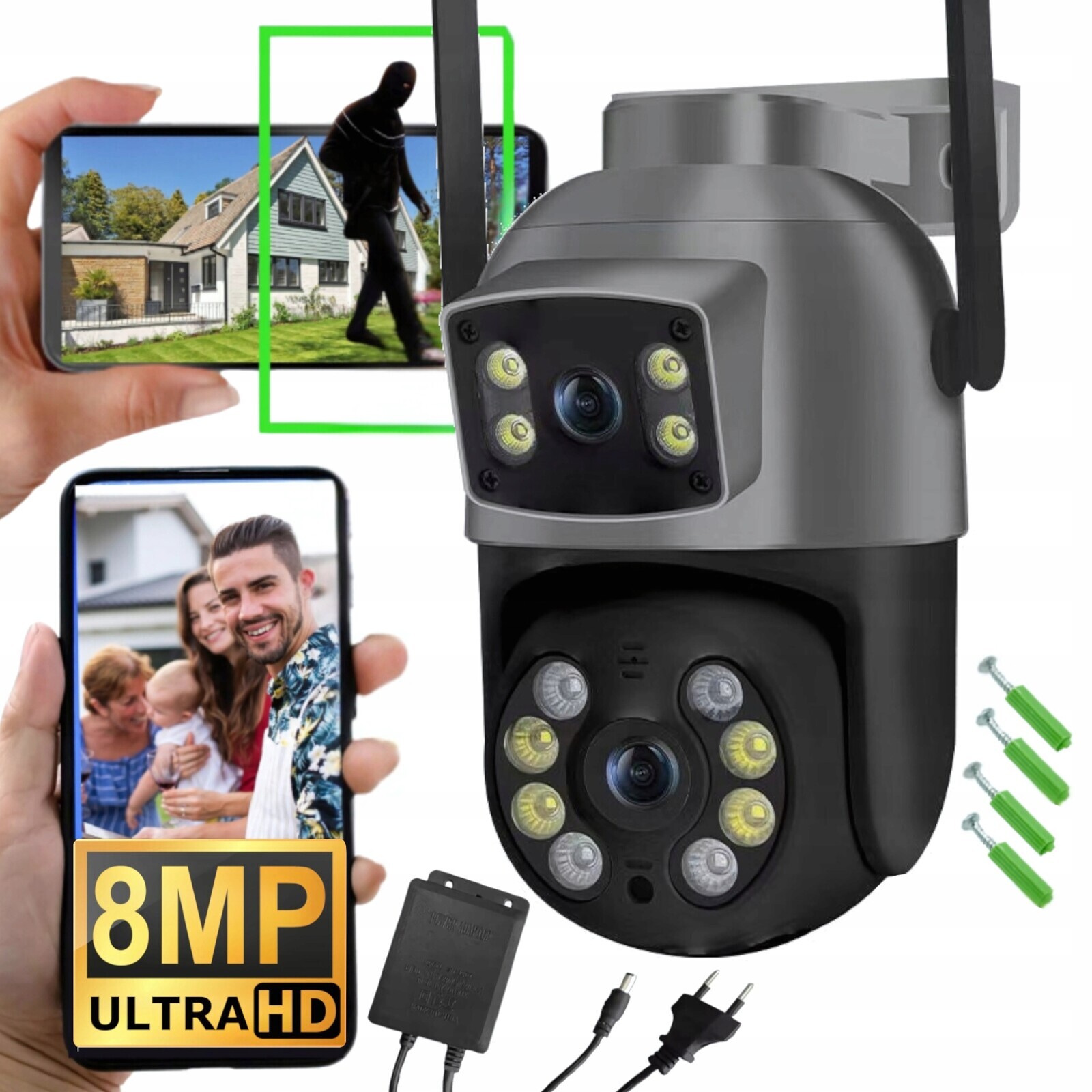 Dvojitá Wifi Kamera Ip Smart Venkovní Otočná Uhd 8MPX Aplikace Alarm