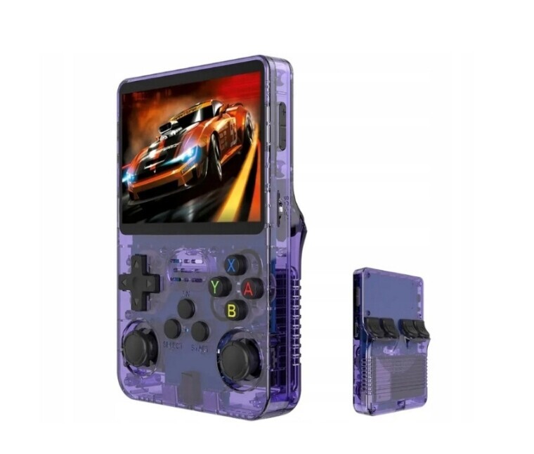 Mini Přenosná Konzola Retro R36S pro hry 3,5palcový Ips displej, 64 Gb