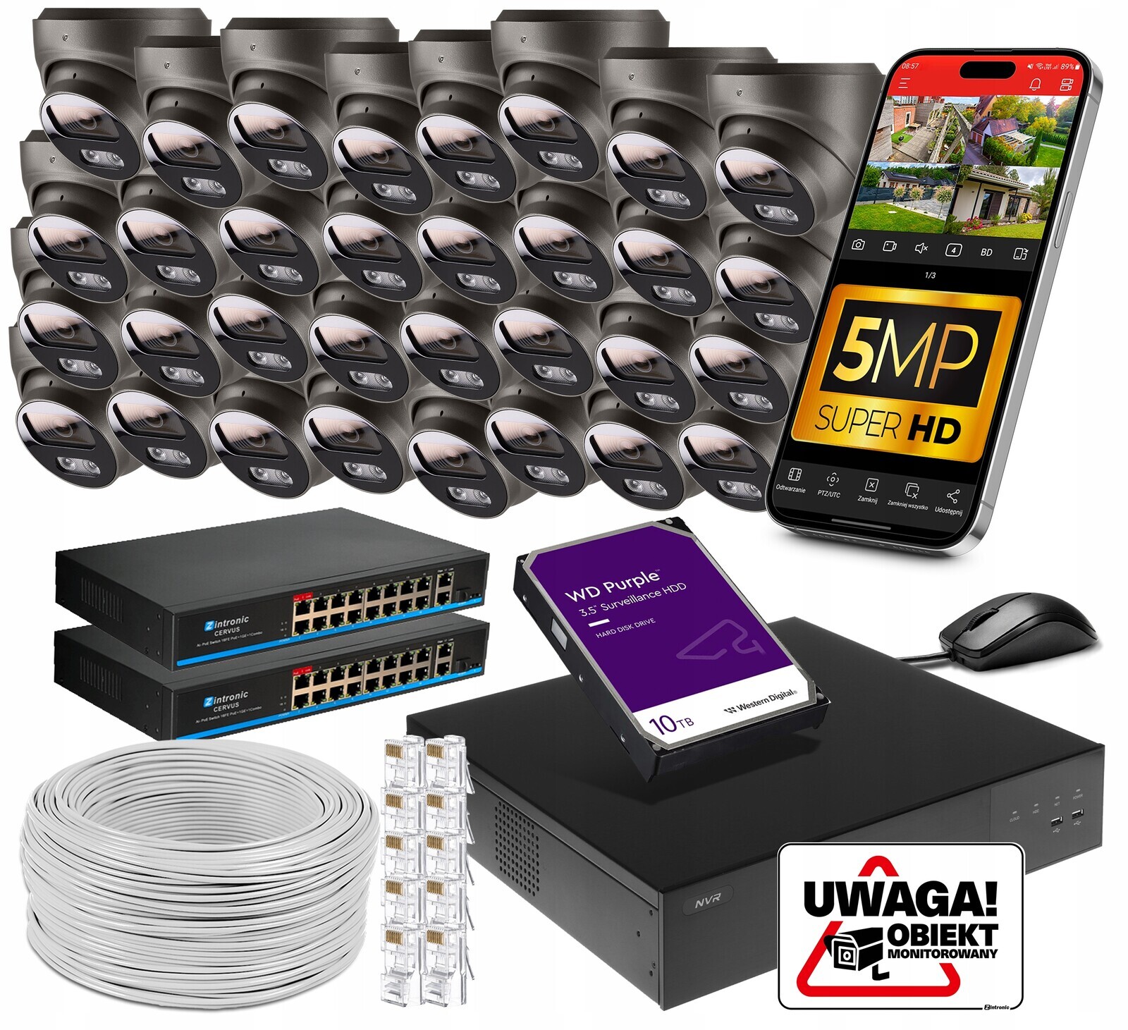 Sada Monitorování Ip PoE 32 Kamer (černá) 5MPx 10TB Audio 2xSWITCH