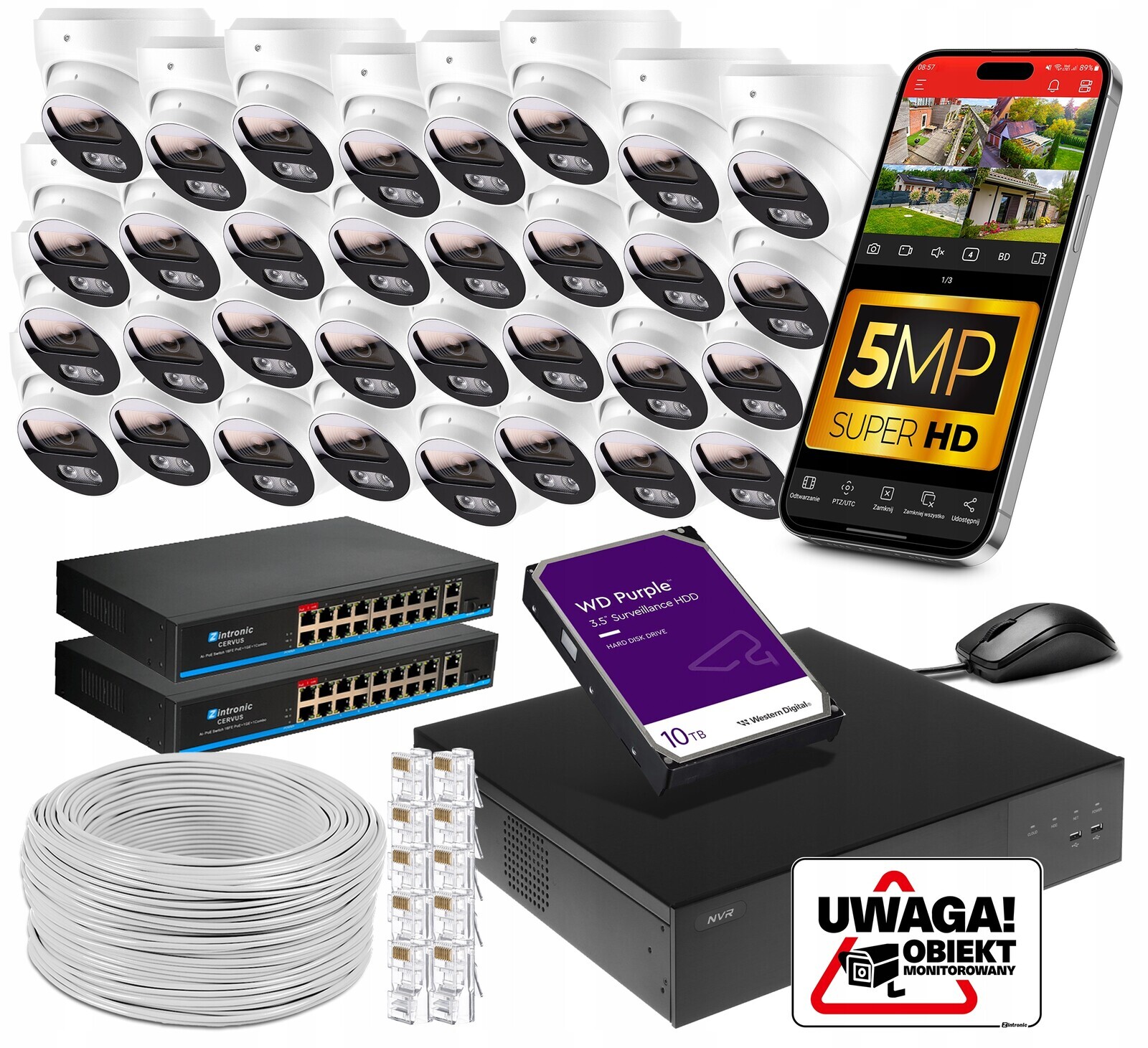 Sada Monitoringu Ip PoE 32 Kamer 5MPx 10TB Audio 2xSWITCH