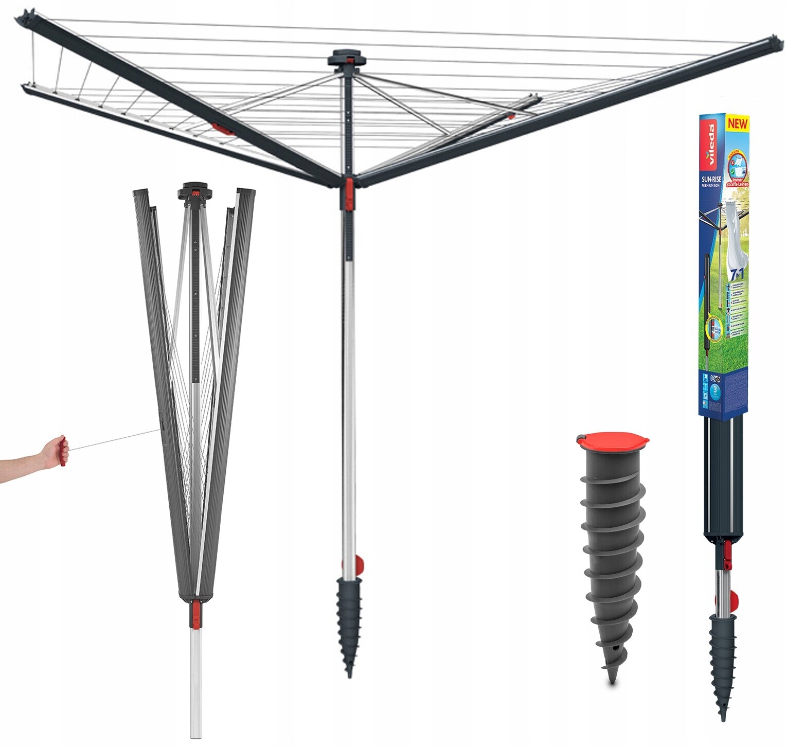 Venkovní Sušák Silný Vileda Sun Rise Regulovatelný Nerez Premium 50