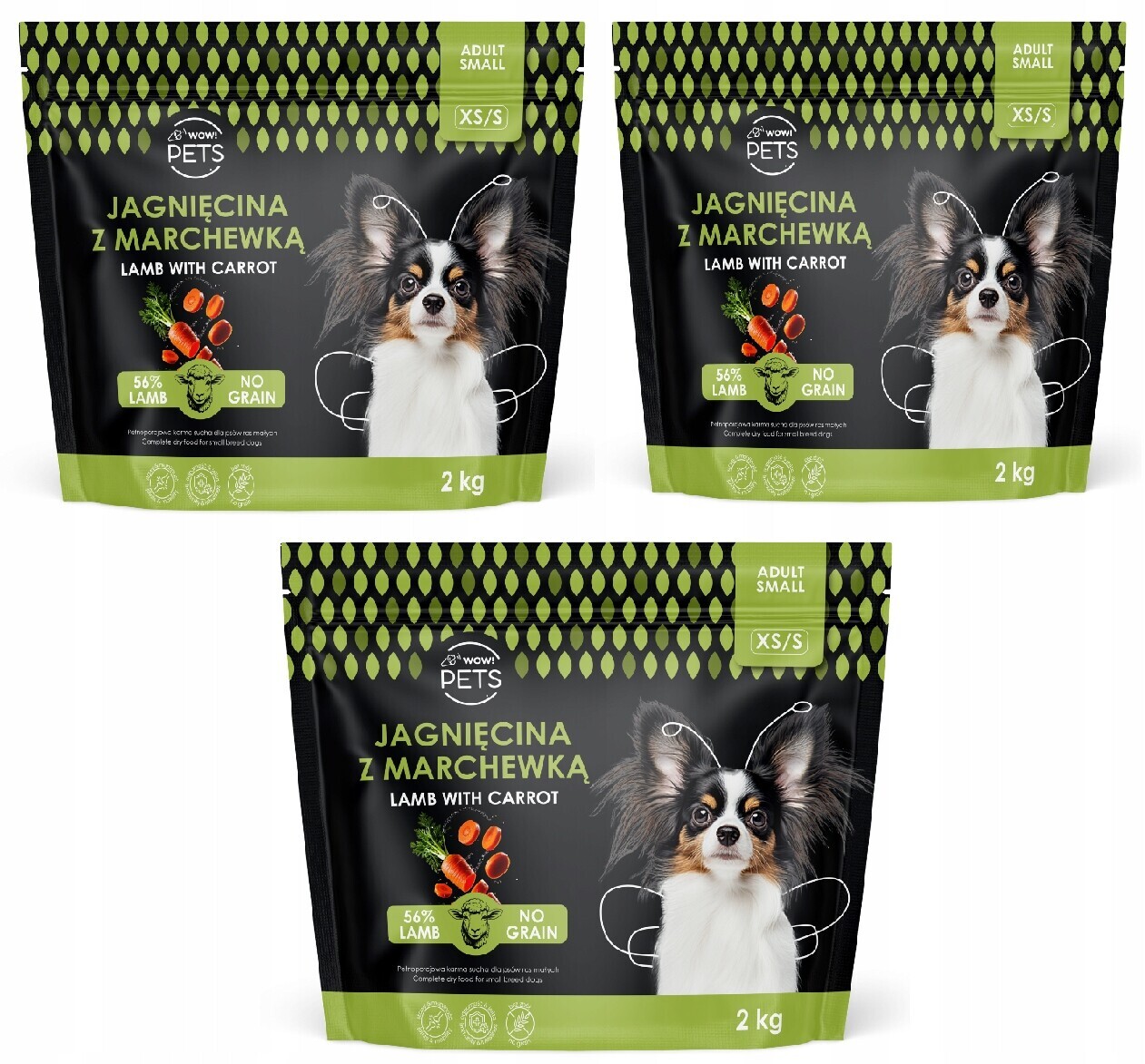 WOW!Pets Bez obilovin, Monoproteinové jehněčí maso 2kg Krmivo Dospělý pes plemeno Xs/s