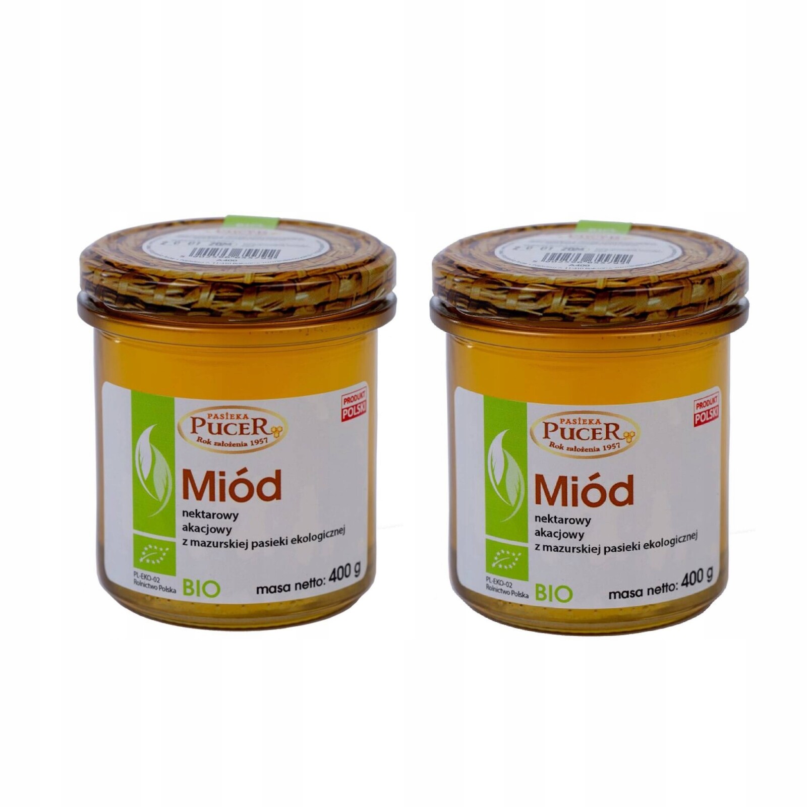 2x Akátový Med Bio 400 g, přírodní tekutý, ekologický certifikát Pasieka