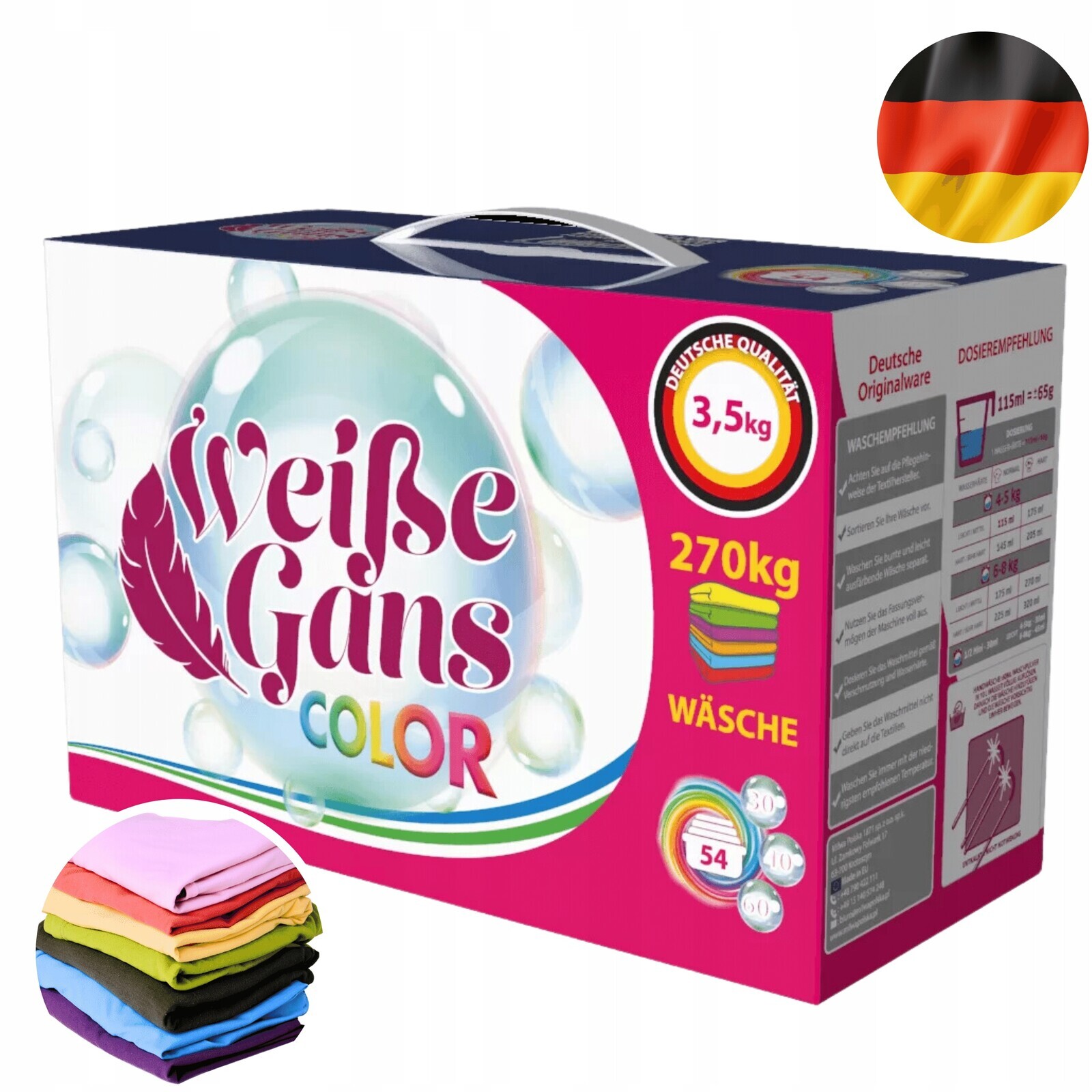 Německý prací prášek na barevné prádlo Weisse Gans pro barevné prádlo o hmotnosti 3,5 kg