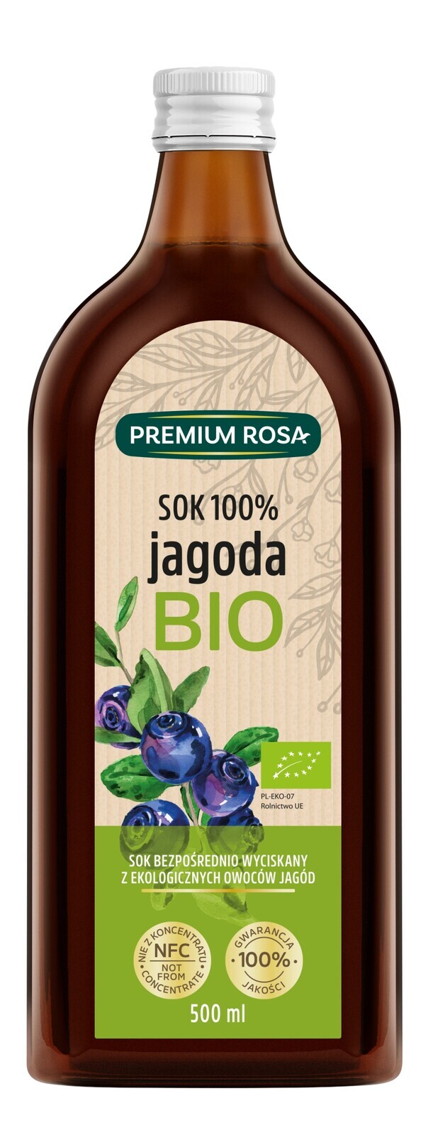 Borůvkový džus 100% Bio B/c 500 ml Premium Rosa