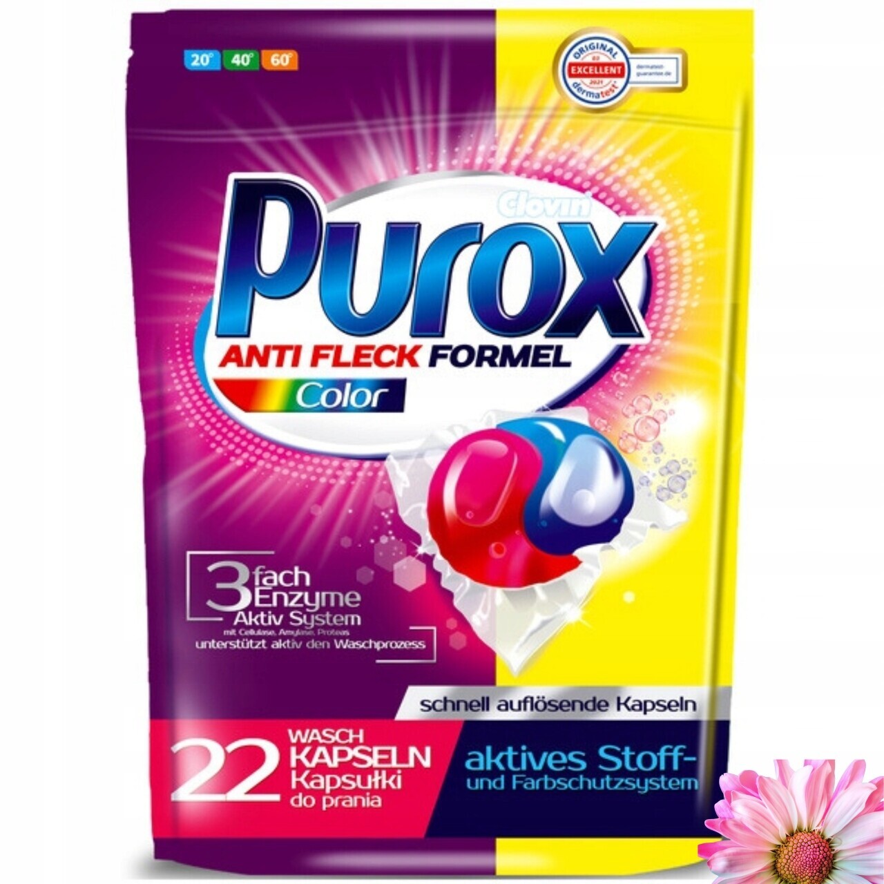 Kapsle na praní Purox pro barvy 22 ks