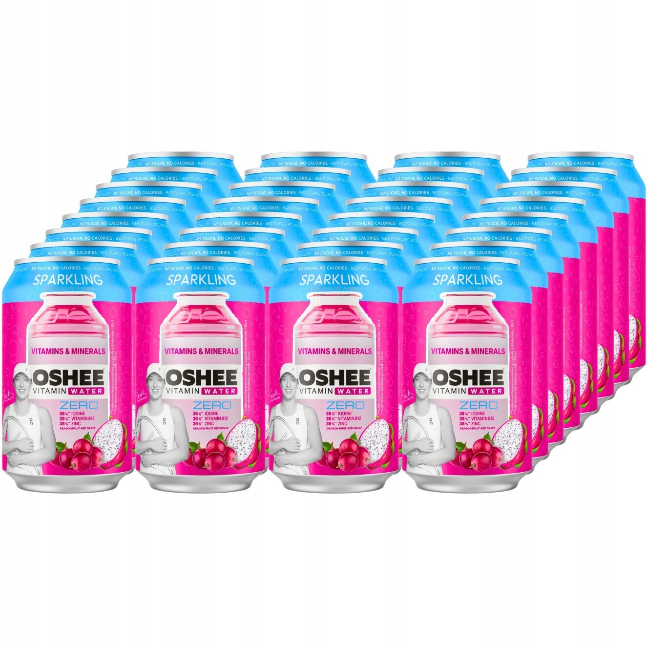 Oshee Vitamin Water bez cukru červené hroznové víno-dragonfruit 330 ml x 24 ks