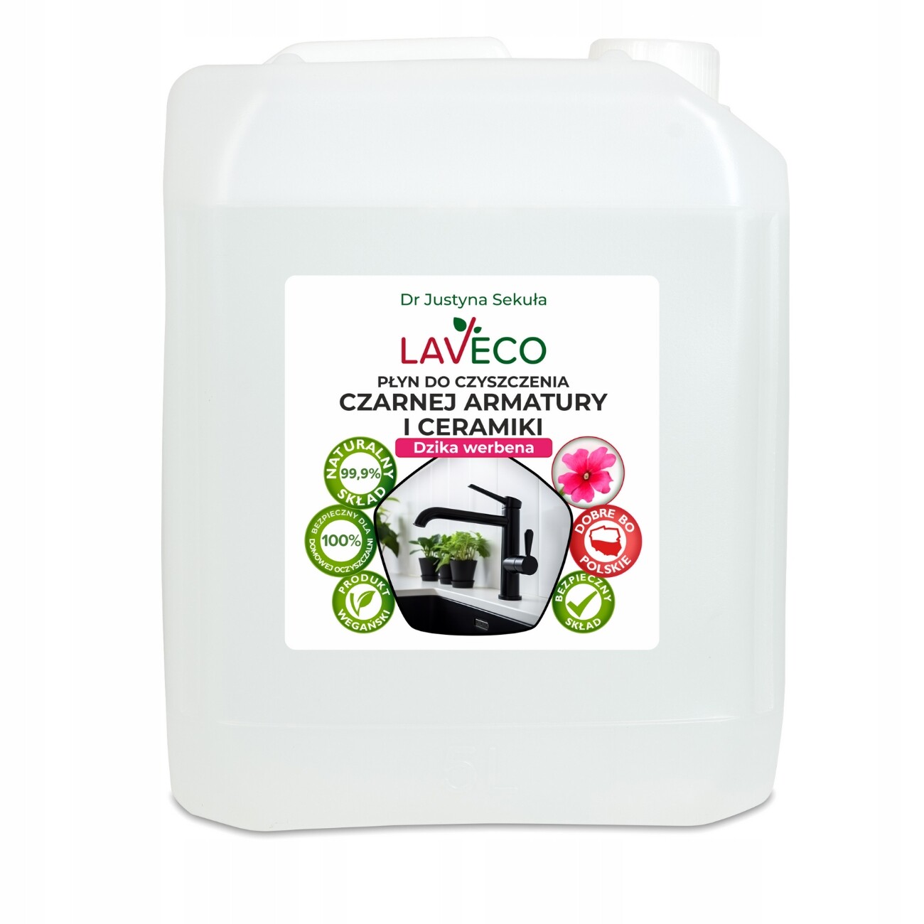 Tekutý přípravek na mytí černé armatury, barevné a keramiky – divoká verbena – 5 l