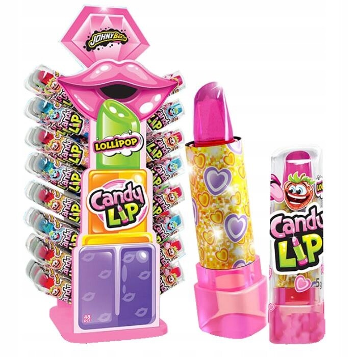 Lízátko Rtěnka Candy Lip Stand Johny Bee 48 ks Stojan