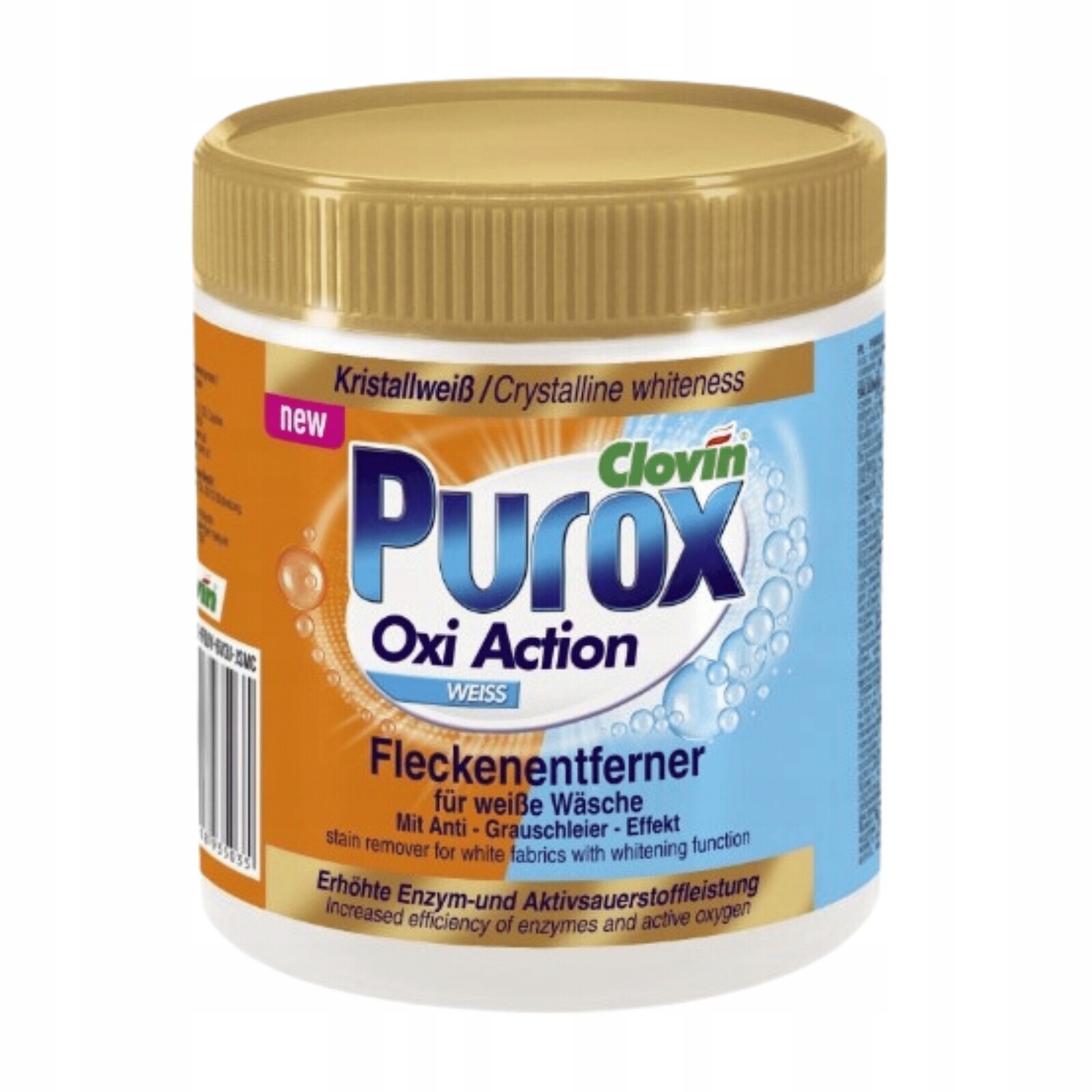 Odstraňovač skvrn na bílé prádlo v prášku Clovin Purox 750 g Oxi Action Odstraňuje skvrny
