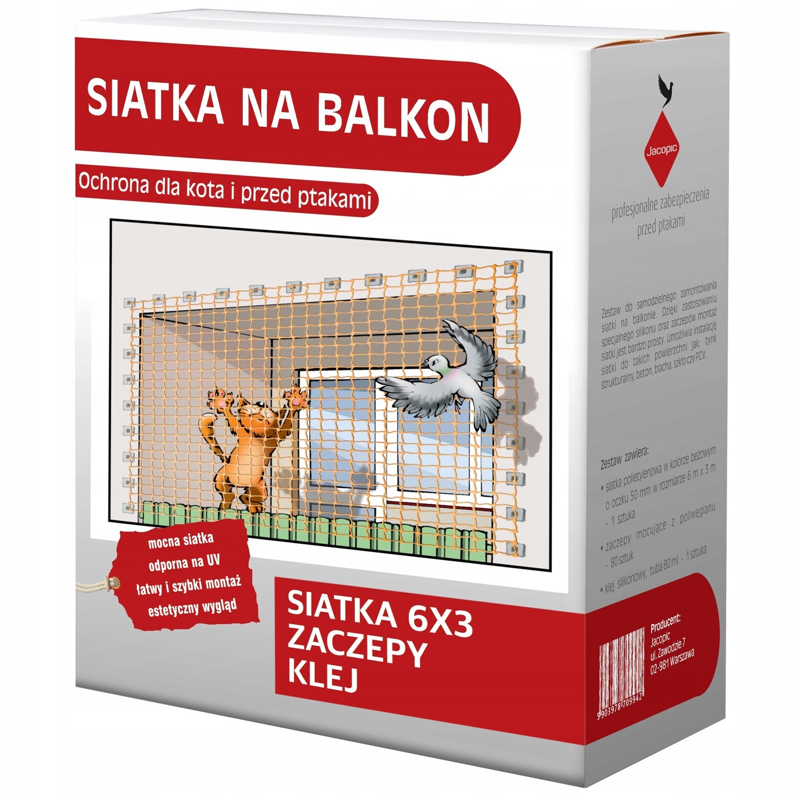 Sada Na Balkon Pro Kočky Hlavní Ptáci 6X3m, Oko 50mm Bez Vrtání