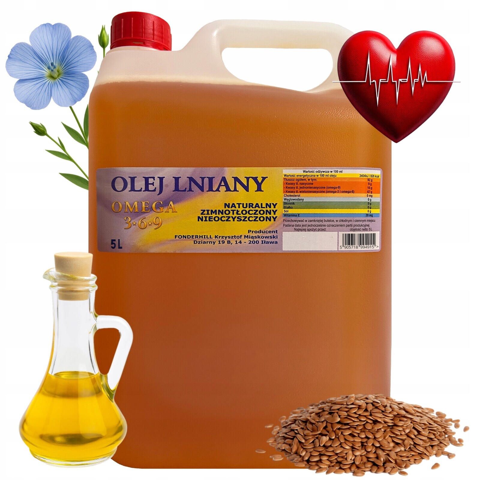 Lněný Olej Budwig Lisovaný Za Studena Omega 3 Vitamíny 5L Eurolen