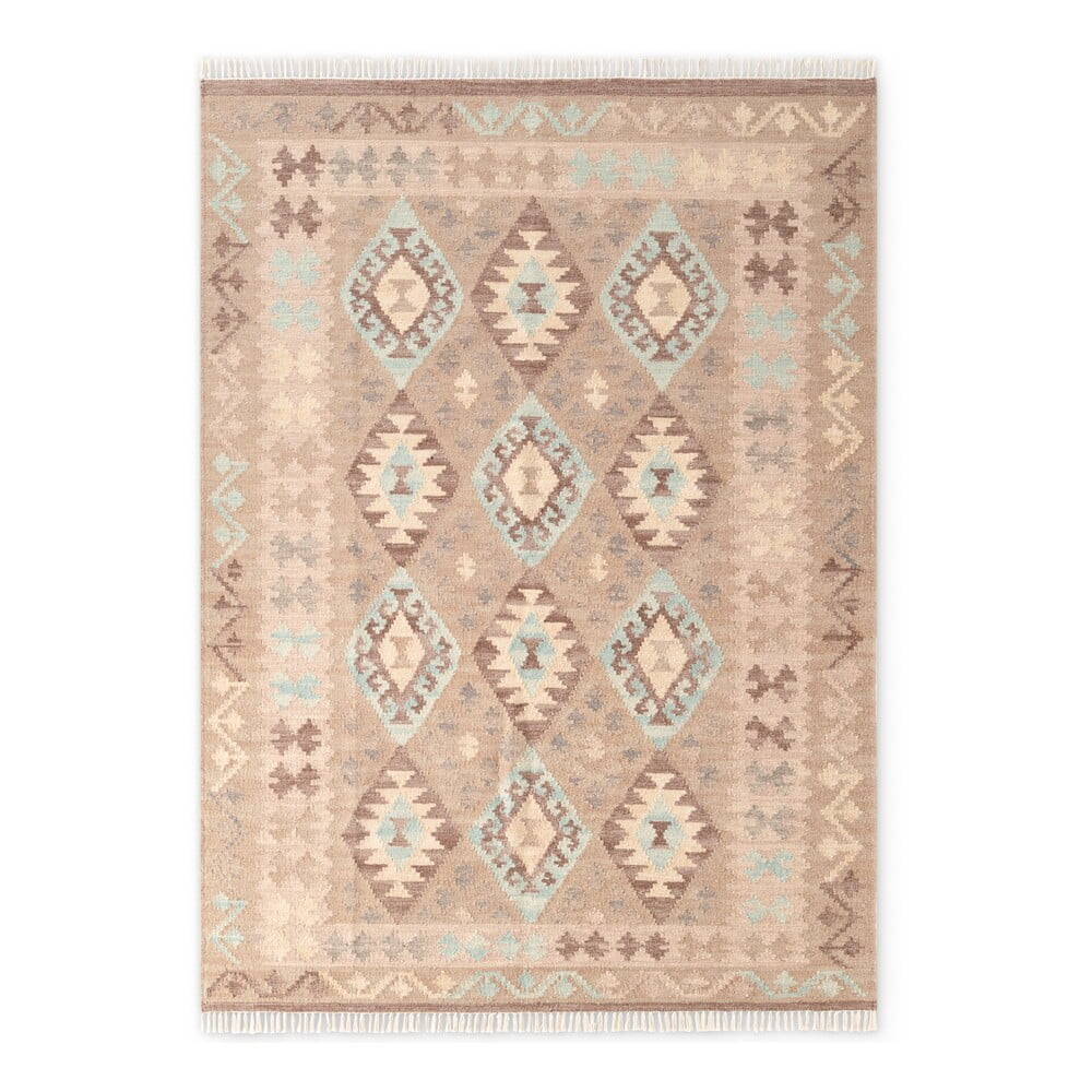 Světle modrý/béžový oboustranný ručně tkaný vlněný koberec 160x230 cm Kamal Dune – Nouristan