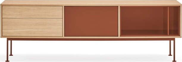 Cihlově červená TV komoda s dubovou dýhou Teulat Yoko