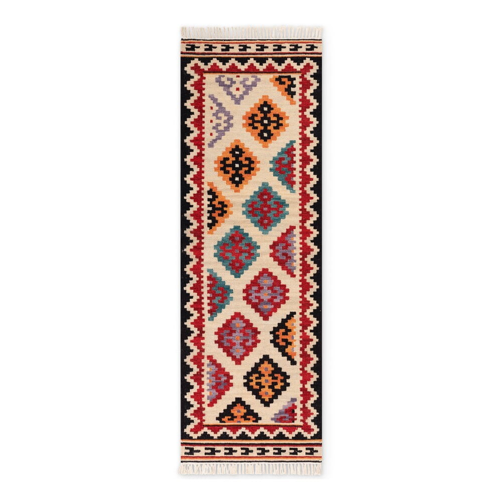 Červený oboustranný ručně tkaný vlněný běhoun 60x190 cm Kamal Kian – Nouristan