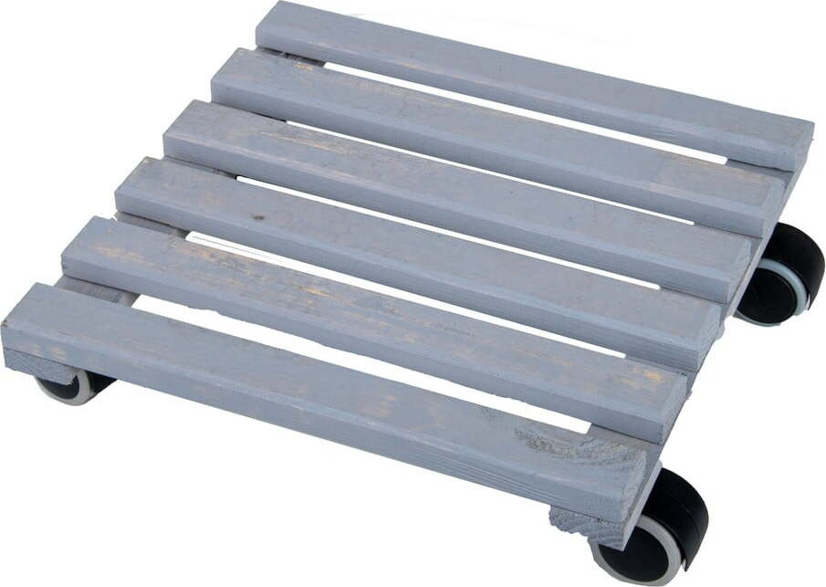 Šedá dřevěná pojízdná podložka pod květináč Esschert Design, 29 x 29 cm