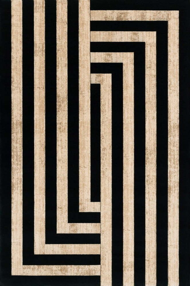 Černo-béžový vlněný koberec 170x240 cm Agnus Art Deco II – Agnella