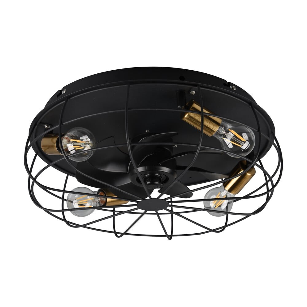 Matně černé stropní svítidlo na dálkové ovládání/s ventilátorem Trondheim – Trio