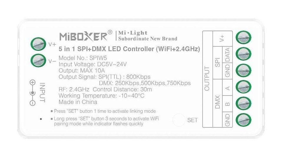 LED Solution Mi-Light MiBoxer WIFI+RF DMX přijímač 5v1 pro digitální LED pásky SPIW5