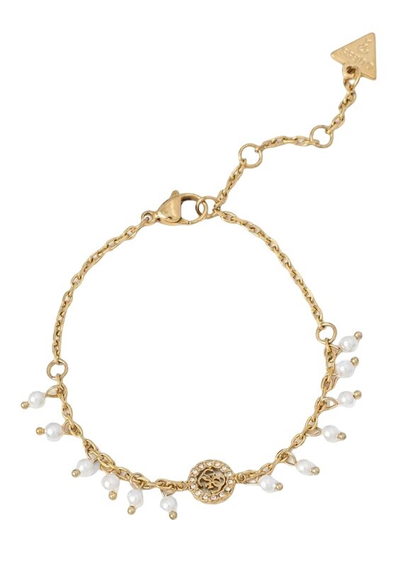 Guess Pozlacený náramek s krystaly a syntetickými perlami JUBB04681JWYGWH 18,5 cm