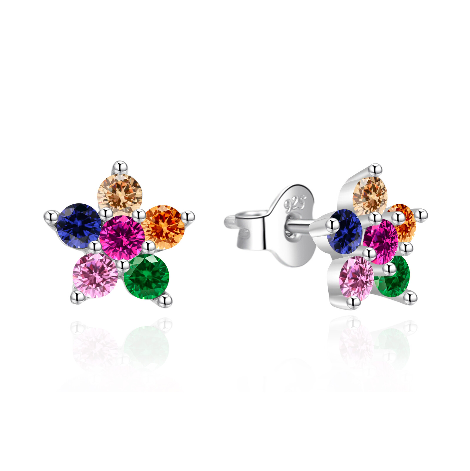 Agato Stříbrné kytičkové náušnice s barevnými zirkony AGT-E172PC