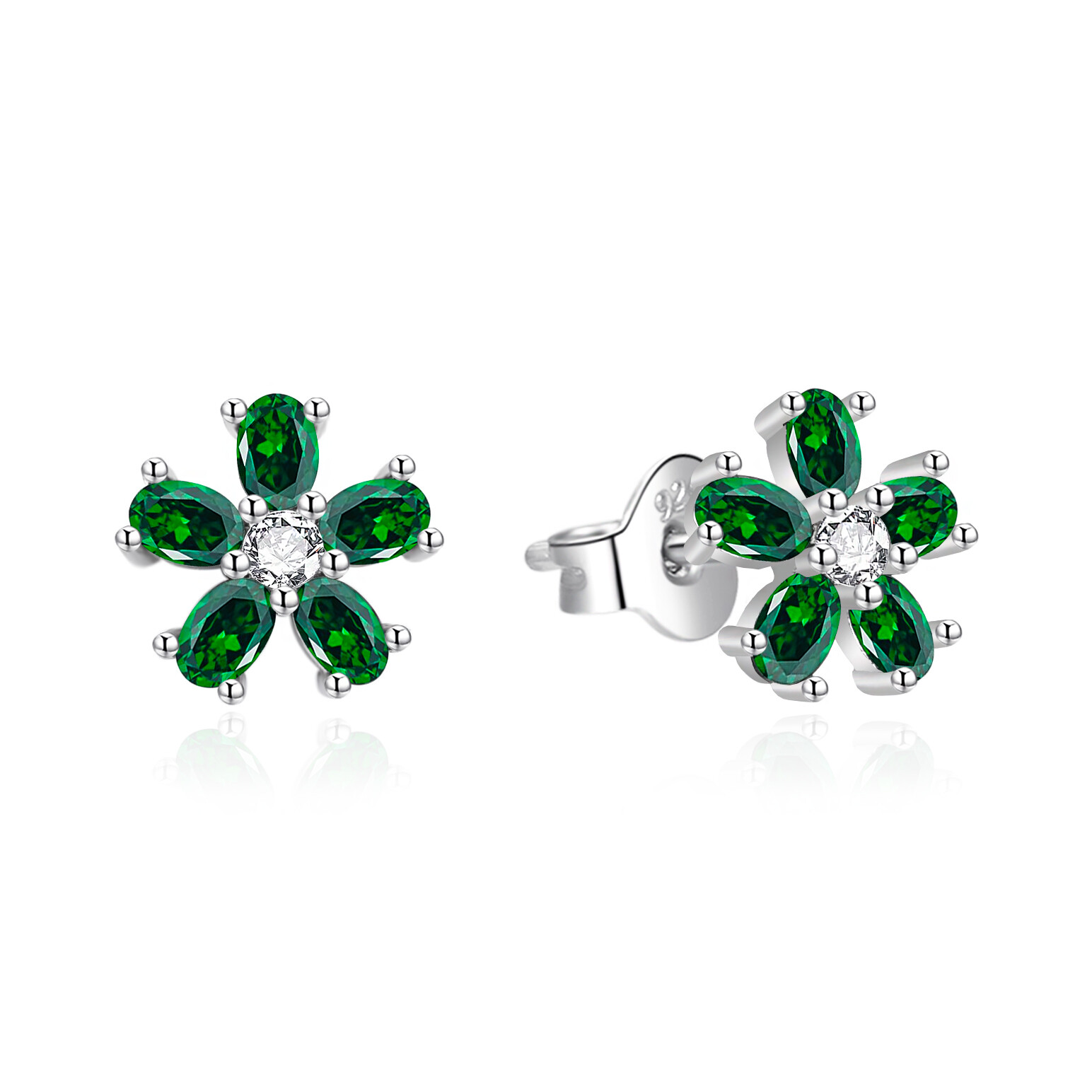 Agato Stříbrné náušnice Kytičky se zelenými zirkony AGT-E243PGR