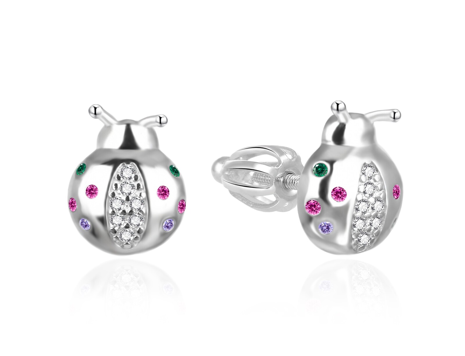 Agato Stříbrné náušnice Berušky s barevnými zirkony AGT-ED24SC
