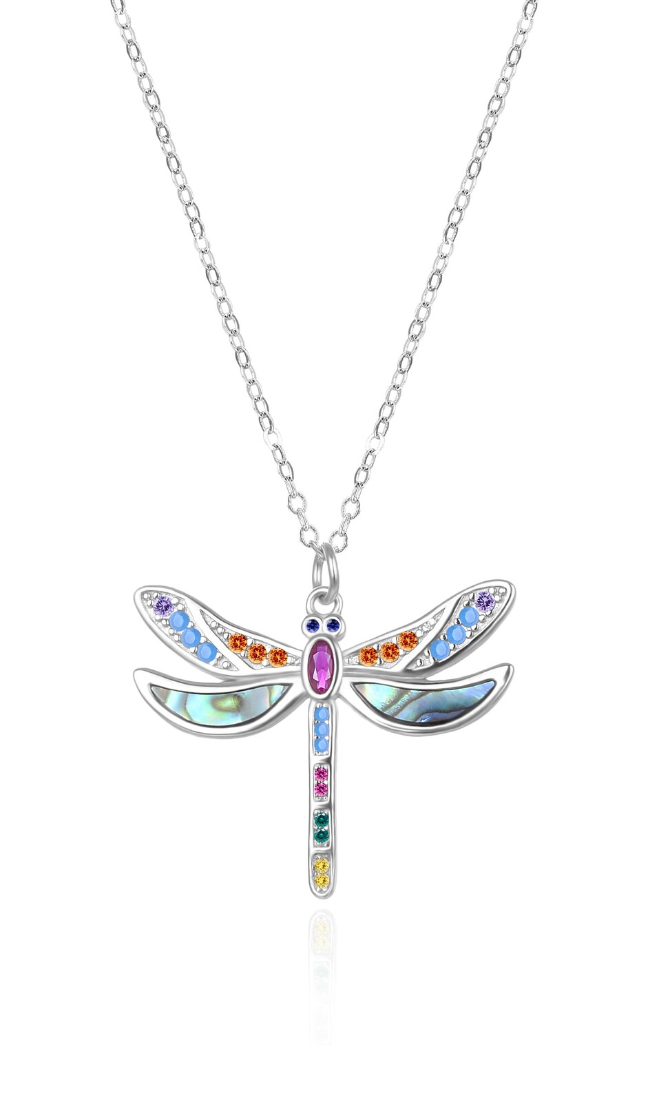 Agato Stříbrný náhrdelník Vážka s barevnými zirkony AGT-N040C (řetízek, přívěsek)