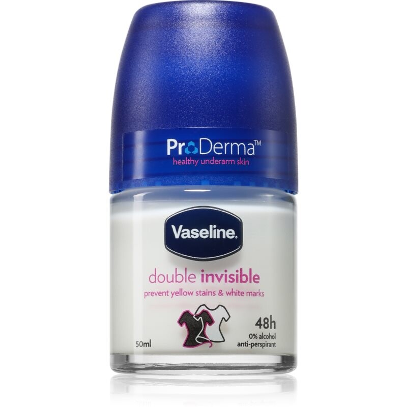 Vaseline Double Invisible Roll-On antiperspirant roll-on proti bílým a žlutým skvrnám 50 ml