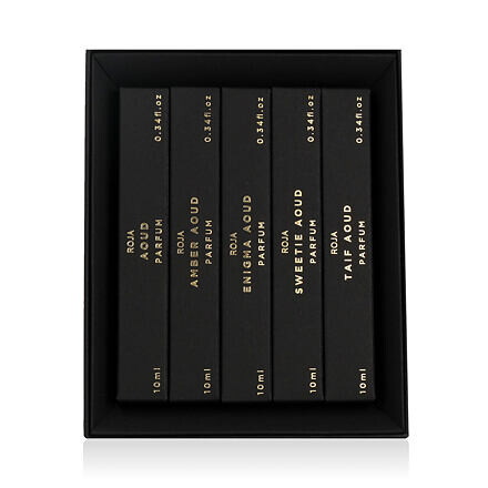 Roja Parfums Aoud Collection : parfém Aoud 10 ml + parfém Amber Aoud 10 ml + parfém Enigma Aoud 10 ml + parfém Sweetie Aoud 10 ml + parfém Taif Aoud 10 ml unisex