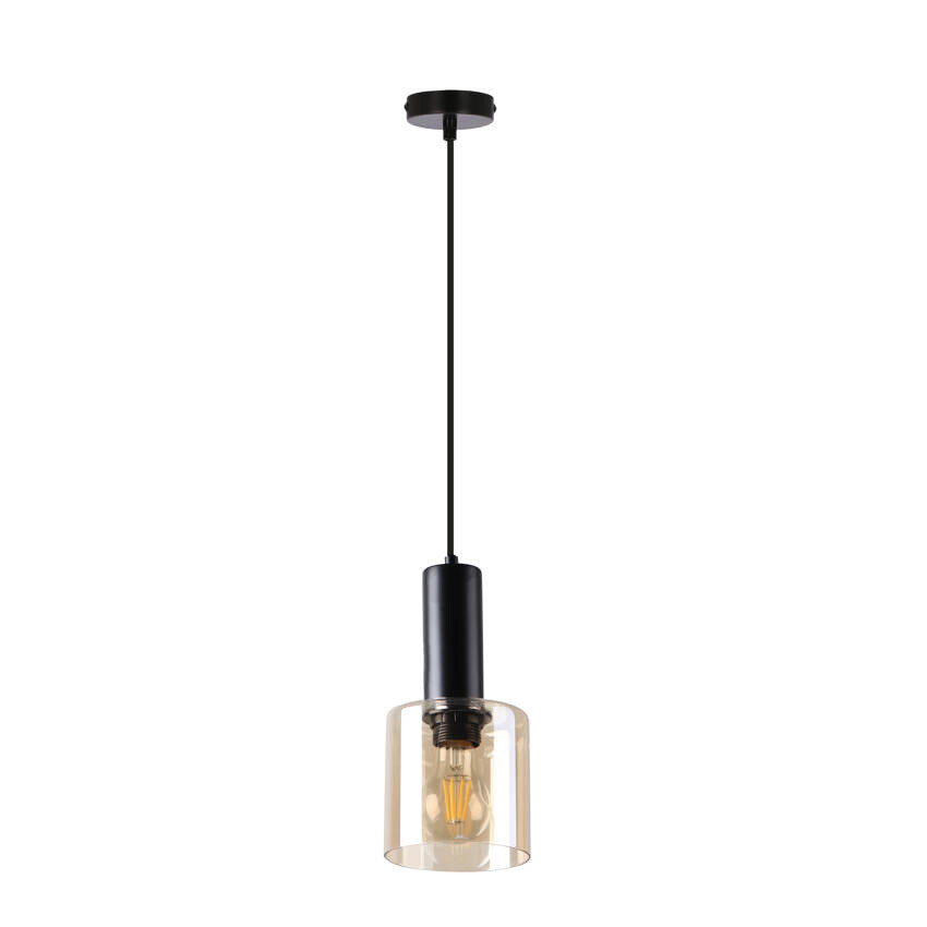 Závěsná lampa Isar, černá, 1x40, E27, jantarové stínidlo