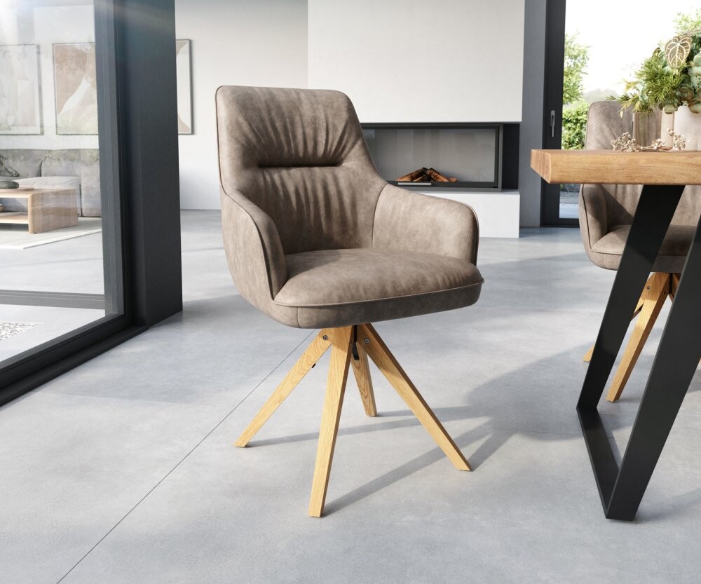 Jídelní židle Zelia-Flex dřevěná podnož hranatá mikrovlákno taupe