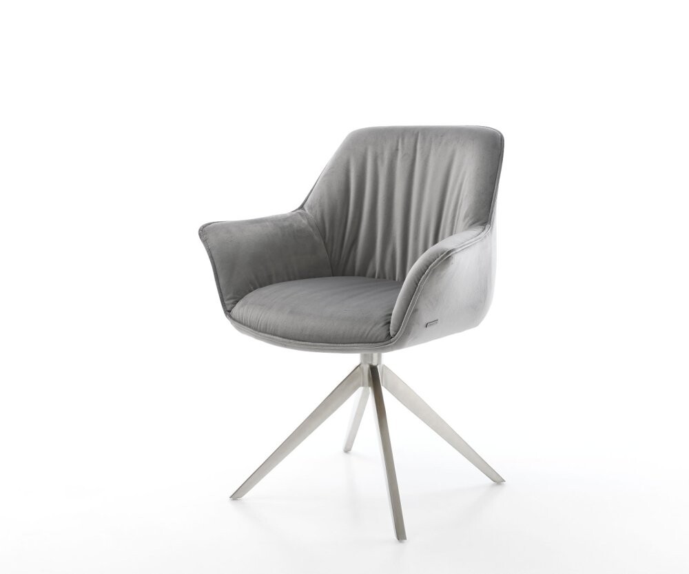 Jídelní židle Keila-Flex s područkami samet šedá křížová podnož široká