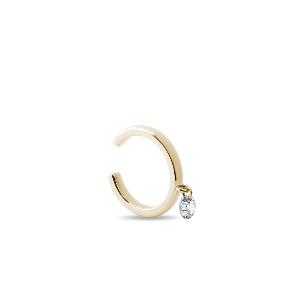 Zlatá náušnice ear cuff s laboratorním diamantem KLENOTA