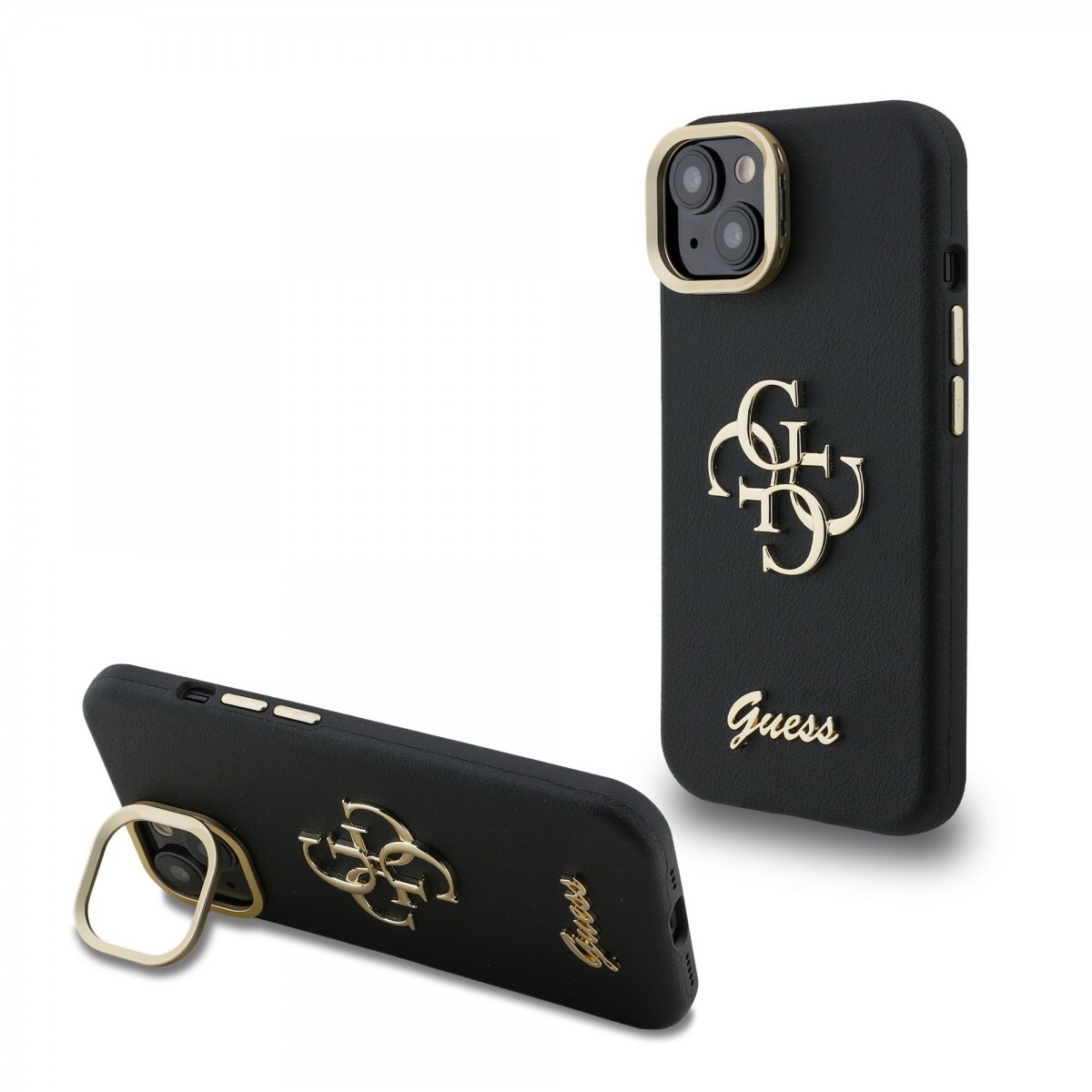 Zadní kryt Guess PU Grained 4G Logo Stand Camera Frame pro iPhone 13 Black