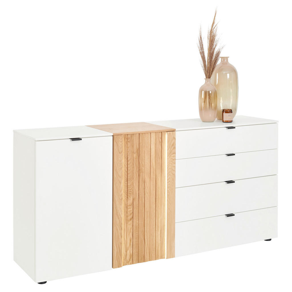 Novel ŠIROKÁ KOMODA, divoký dub, bílá, barvy dubu, 172,5/79,5/42 cm