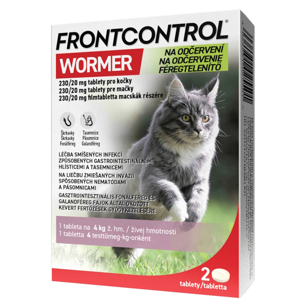 FRONTCONTROL Wormer na odčervení 230/20 mg tablety pro kočky 2 kusy