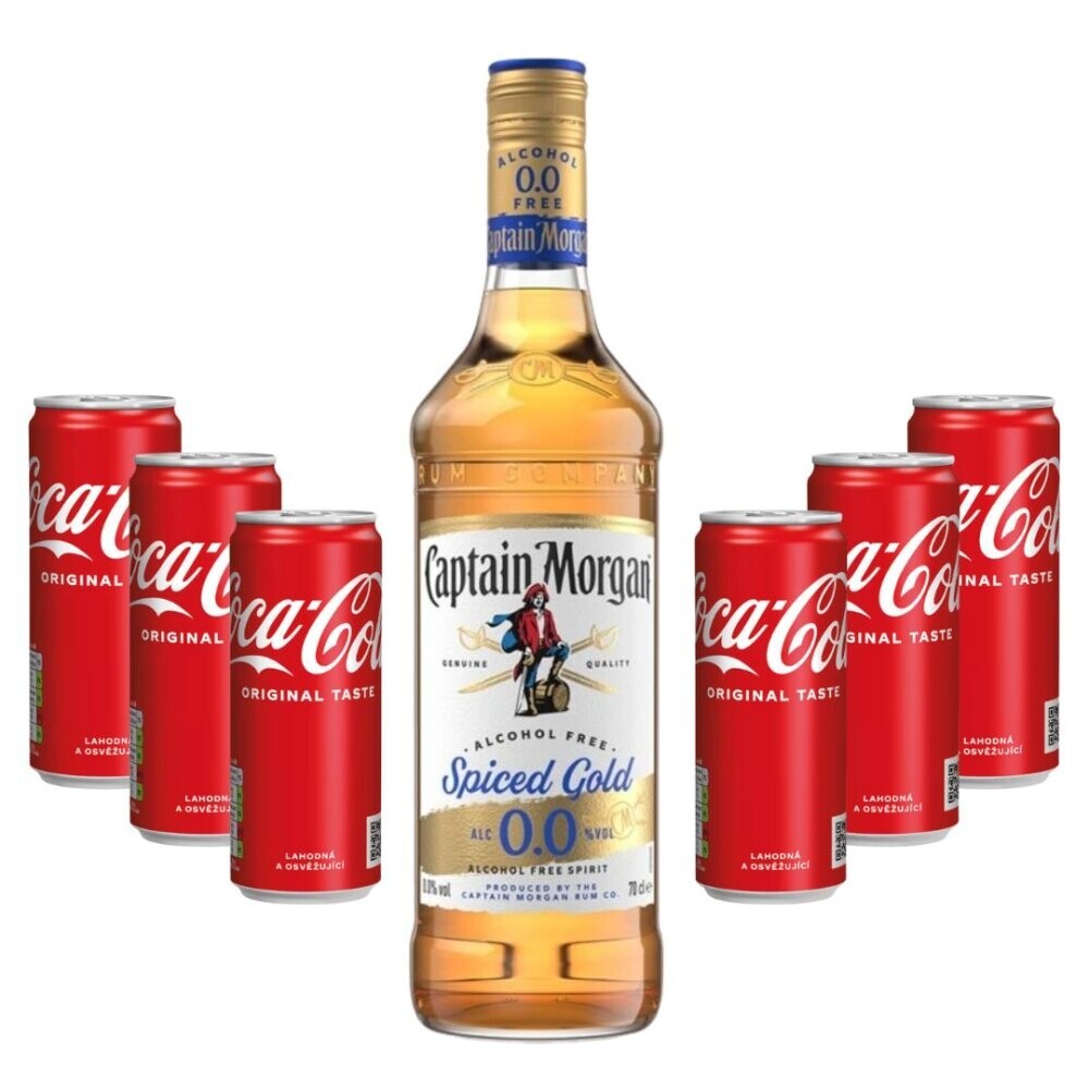 Párty Set Captain Morgan Spiced Gold Alcohol Free 0,7l 0% + 6× Coca Cola 0,33l