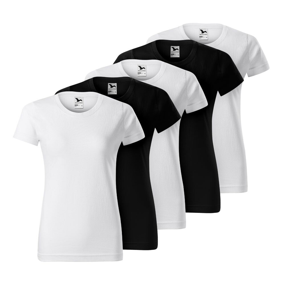 MALFINI Set 5 ks: Dámské tričko BASIC - Bílá / černá | L
