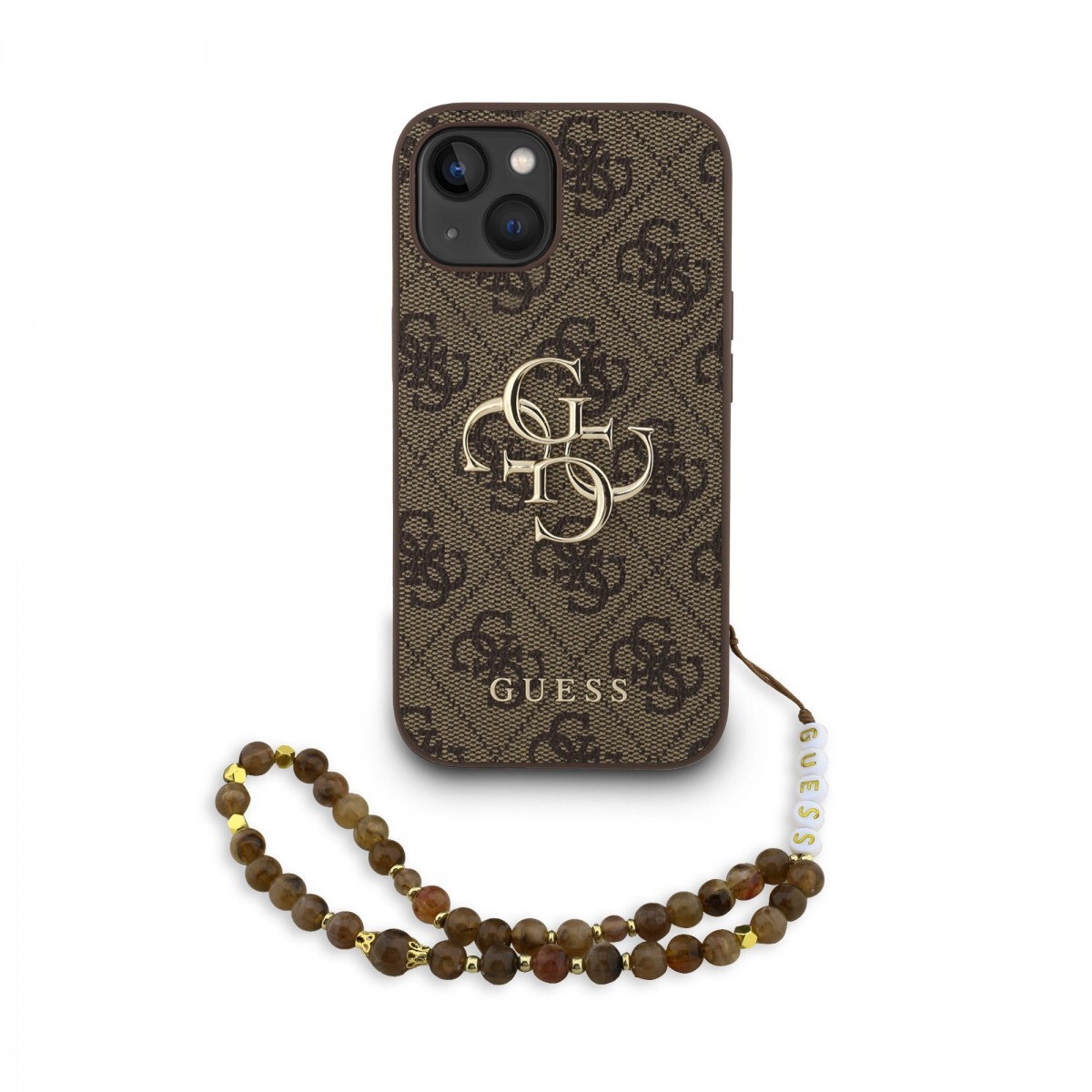 Zadní kryt Guess PU 4G Metal Logo Strap pro iPhone 15 Brown