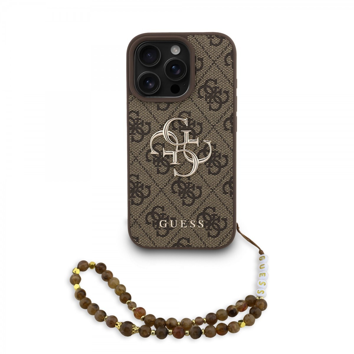 Zadní kryt Guess PU 4G Metal Logo Strap pro iPhone 16 Pro Max Brown