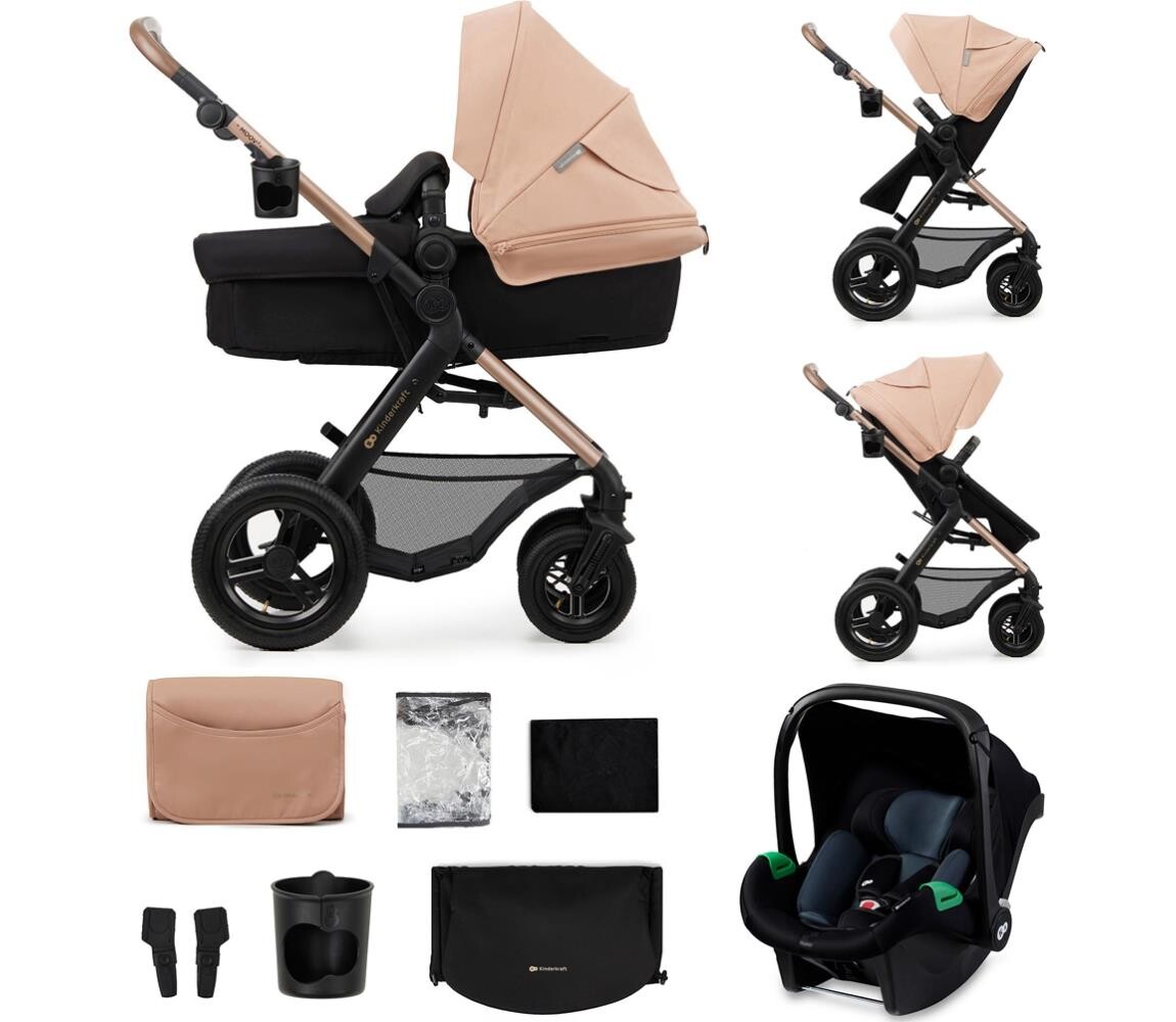 Kinderkraft KINDERKRAFT-Kombinovaný kočárek 3v1 MOOV 2 AIR Sand beige + autosedačka MINK PRO